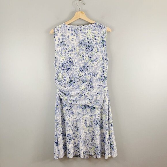 Lauren Ralph Lauren Sleeveless  Floral Jersey Dress Blue Stretch Rouched Mini 14 - Picture 9 of 11